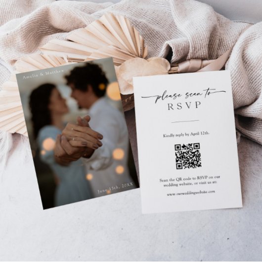 Moderne RSVP-kaart met QR-code en eigen foto Kaart