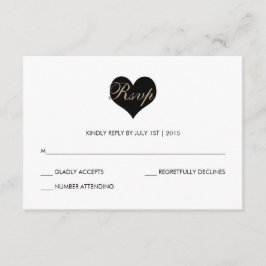 Moderne RSVP-kaart met zwart en wit hart RSVP Kaartje