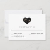 Moderne RSVP-kaart met zwart en wit hart RSVP Kaartje (Voorkant)