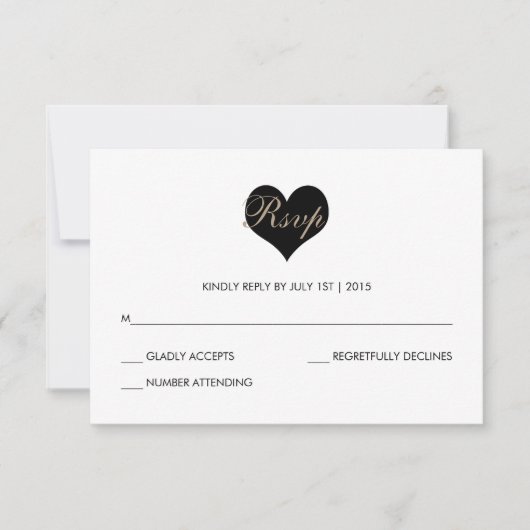 Moderne RSVP-kaart met zwart en wit hart RSVP Kaartje (Voorkant)
