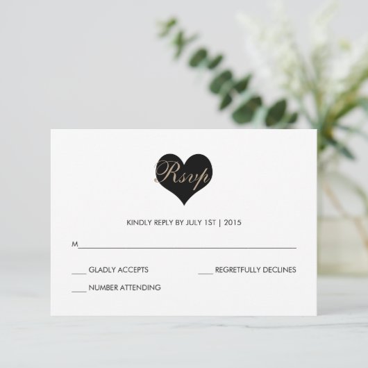 Moderne RSVP-kaart met zwart en wit hart RSVP Kaartje (Staand voorkant)