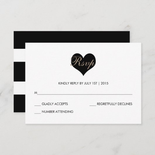 Moderne RSVP-kaart met zwart en wit hart RSVP Kaartje (Voorkant / Achterkant)