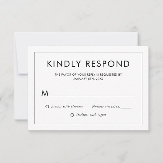 Moderne RSVP-Kaart met zwarte en witte bruiloft RSVP Kaartje (Voorkant)