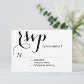 Moderne RSVP-Kaart met zwarte en witte bruiloft RSVP Kaartje (Staand voorkant)