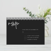 Moderne RSVP-Kaart met zwarte en witte lace Kaart (Staand voorkant)