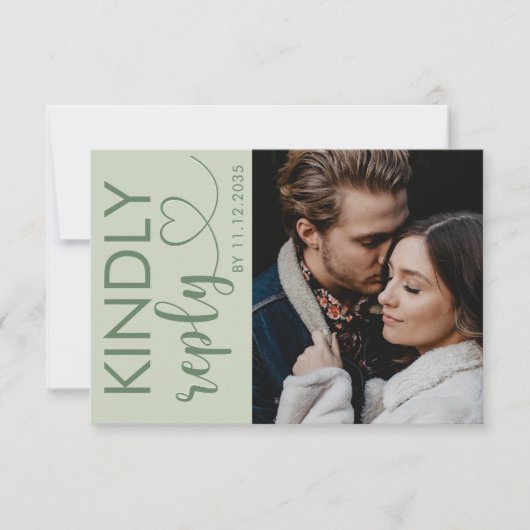 Moderne RSVP-Kaart voor foto's en sage Green Weddi RSVP Kaartje (Voorkant)