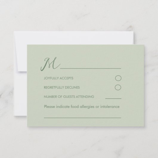 Moderne RSVP-Kaart voor foto's en sage Green Weddi RSVP Kaartje (Achterkant)