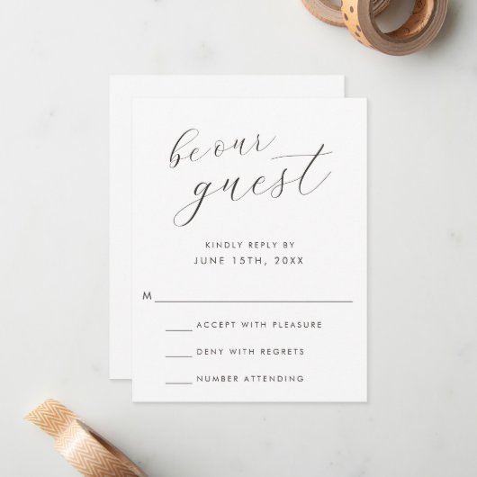 Moderne RSVP-kaart voor gastbruiloft Notitiekaartje (Voorkant / Achterkant in situ)