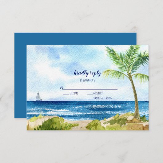Moderne RSVP-kaart voor strand bruiloft met Waterv RSVP Kaartje (Voorkant / Achterkant)