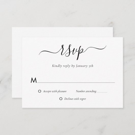 Moderne RSVP-kaarten voor zwart en wit huwelijk RSVP Kaartje (Voorkant / Achterkant)