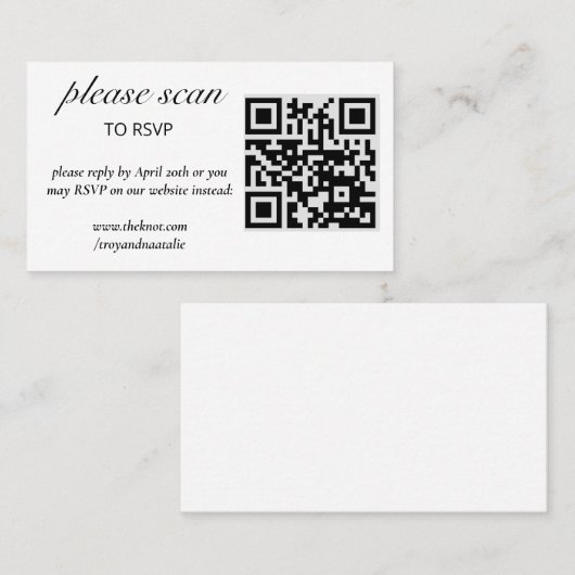 Moderne RSVP met QR Code Enclosure Kaart Visitekaartje (Voorkant / Achterkant)
