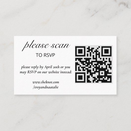 Moderne RSVP met QR Code Enclosure Kaart Visitekaartje (Voorkant)