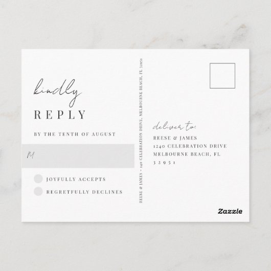 Moderne RSVP met zwart en wit handgeschreven huwel Briefkaart (Achterkant)