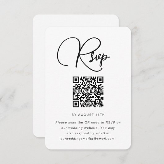 Moderne RSVP met zwart en wit huwelijk met QR-code (Voorkant / Achterkant)