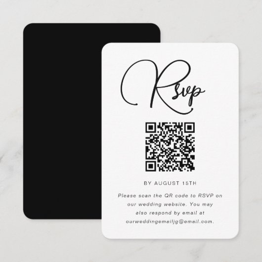 Moderne RSVP met zwart en wit huwelijk met QR-code Kaartje (Voorkant / Achterkant)