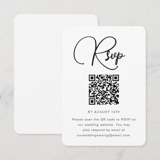 Moderne RSVP met zwart en wit huwelijk met QR-code Kaartje (Voorkant / Achterkant)
