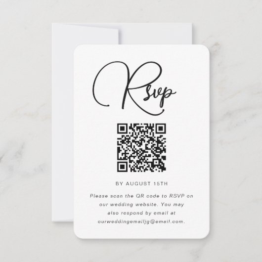Moderne RSVP met zwart en wit huwelijk met QR-code Kaartje (Voorkant)
