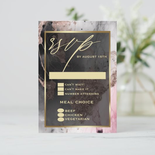 Moderne RSVP Paint Abstract Roos Houtskool Goud (Staand voorkant)