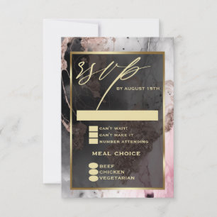 Moderne RSVP Paint Abstract Roos Houtskool Goud Kaartje