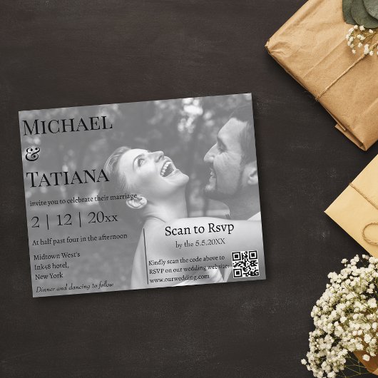 Moderne RSVP QR-code foto bruiloft uitnodiging