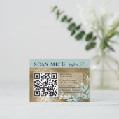 Moderne RSVP QR Code Navy Blue & Gold Wedding Informatiekaartje (Staand voorkant)