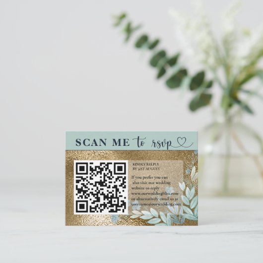 Moderne RSVP QR Code Navy Blue & Gold Wedding Informatiekaartje (Staand voorkant)