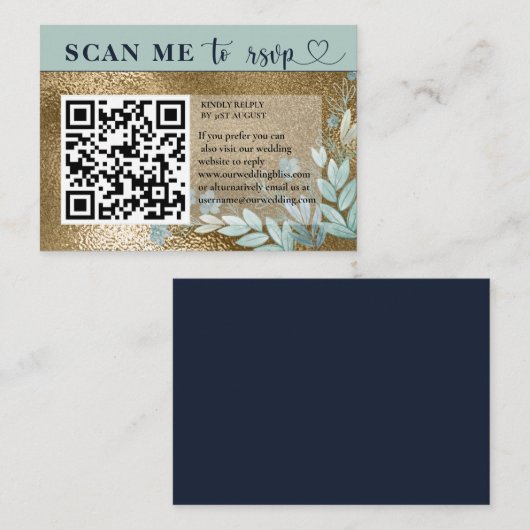 Moderne RSVP QR Code Navy Blue & Gold Wedding Informatiekaartje (Voorkant / Achterkant)