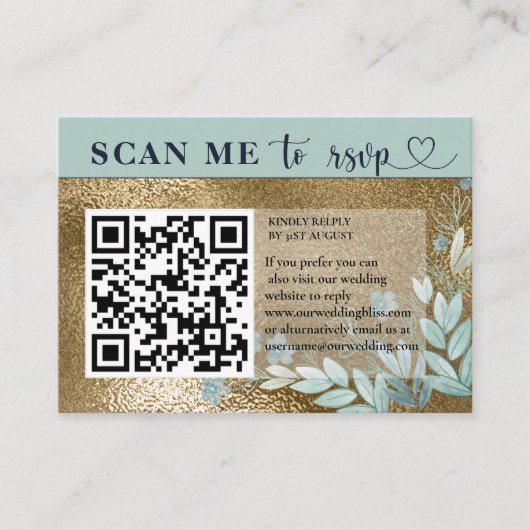 Moderne RSVP QR Code Navy Blue & Gold Wedding Informatiekaartje (Voorkant)