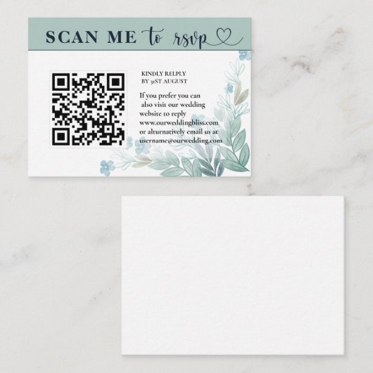 Moderne RSVP QR Code Sage Green & White Wedding Informatiekaartje (Voorkant / Achterkant)