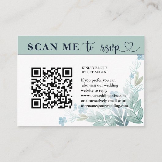 Moderne RSVP QR Code Sage Green & White Wedding Informatiekaartje (Voorkant)