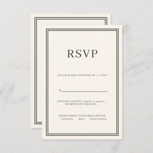 Moderne RSVP-respons met minimale RSVP-respons Kaa RSVP Kaartje (Voorkant / Achterkant)