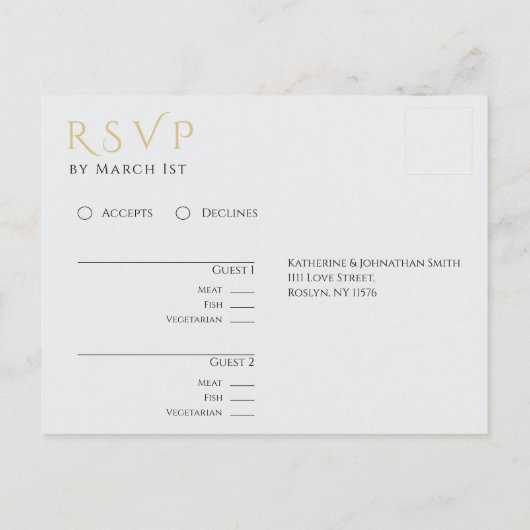 Moderne RSVP Zwart Wit en Goud bruiloft- Briefkaart (Achterkant)