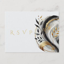 Moderne RSVP Zwart Wit en Goud bruiloft- Briefkaart