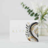 Moderne RSVP Zwart Wit en Goud bruiloft- Briefkaart (Staand voorkant)