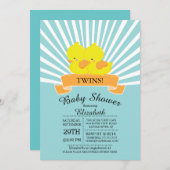 Moderne Rubber Duck Twin Baby Douche Uitnodigingen (Voorkant / Achterkant)