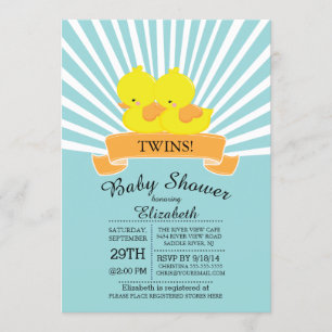 Moderne Rubber Duck Twin Baby Douche Uitnodigingen