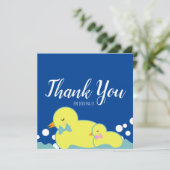 Moderne Rubber Eenden Geel Baby Shower Dank Je  (Staand voorkant)