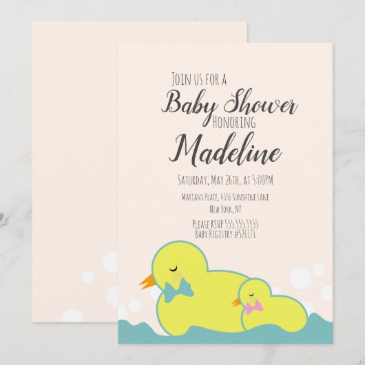 Moderne rubberen eenden beige baby shower kaart (Voorkant / Achterkant)