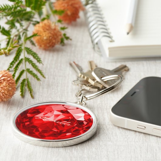 Moderne Ruby Edelsteen Premium Juli Geboortesteen  Sleutelhanger (Zijkant)