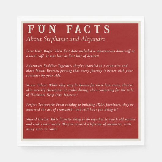 Moderne Ruby Red Leuke Feiten Paar's Funny Wedding Servet (Voorkant)