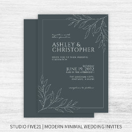 Moderne Ruimte Grijs Bladgroen Omtrek Bruiloft Kaart