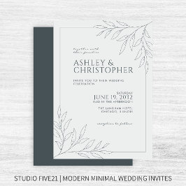 Moderne Ruimte Grijs Bladgroen Omtrek Bruiloft Kaart