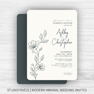 Moderne Ruimte Grijze Foliage Outline Bruiloft Dou Kaart