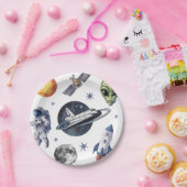 Moderne Ruimteschip Ruimte Planeet Verjaardag of F Papieren Bordje (Feest)