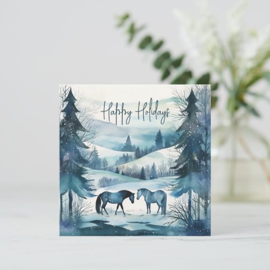 Moderne ruitersport winterpaarden vakantie Kaart (Staand voorkant)