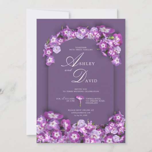 Moderne rum rustieke Paarse Lila boog bloemhuwelij Kaart (Voorkant)