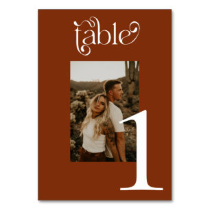 Moderne Rust Calligraphy Wedding Table Numbers Kaart