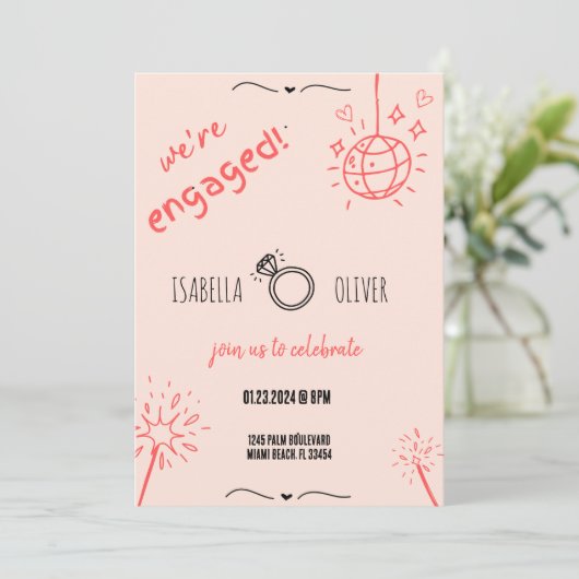 Moderne Rust Hand getrokken Verlovingsfeestuitnodi Kaart (Staand voorkant)