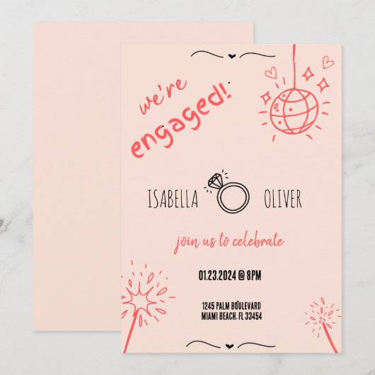 Moderne Rust Hand getrokken Verlovingsfeestuitnodi Kaart (Voorkant / Achterkant)