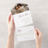 Moderne Rust Handwrited Script Photo Wedding All In One Uitnodiging (Afscheurbaar)